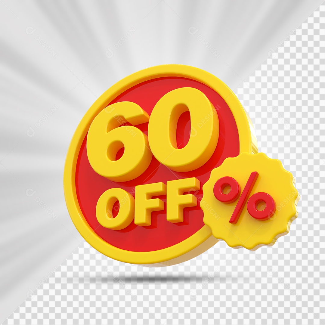 Elemento 3D Vermelho e Amarelo 60% Porcento Off Para Composição PSD