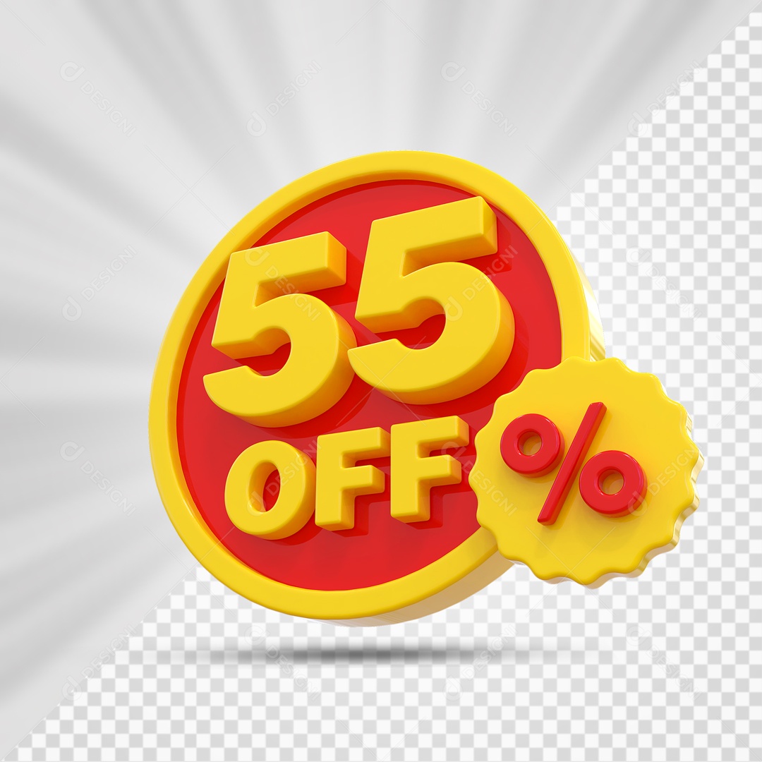 Elemento 3D Vermelho e Amarelo 55% Porcento Off Para Composição PSD