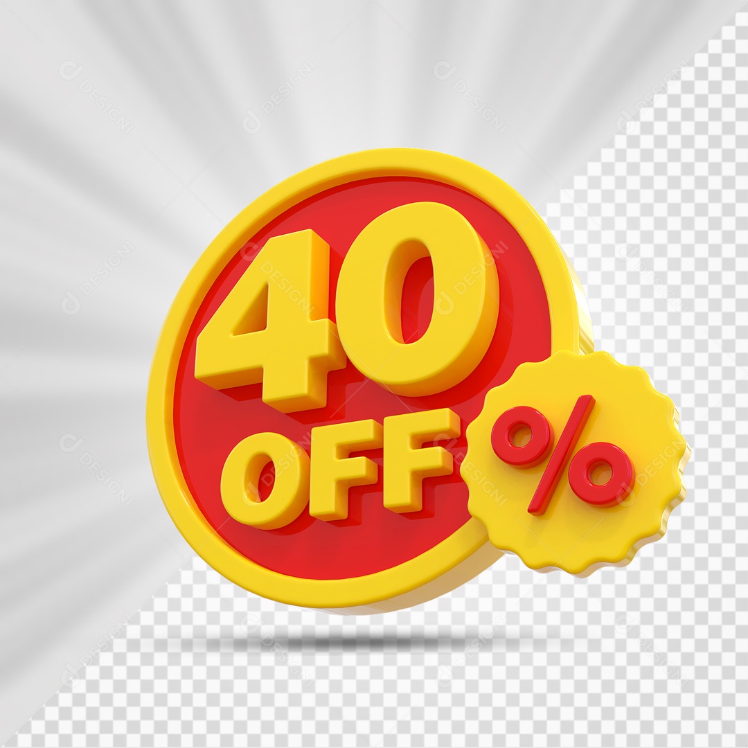 Elemento 3D Vermelho e Amarelo 40% Porcento Off Para Composição PSD