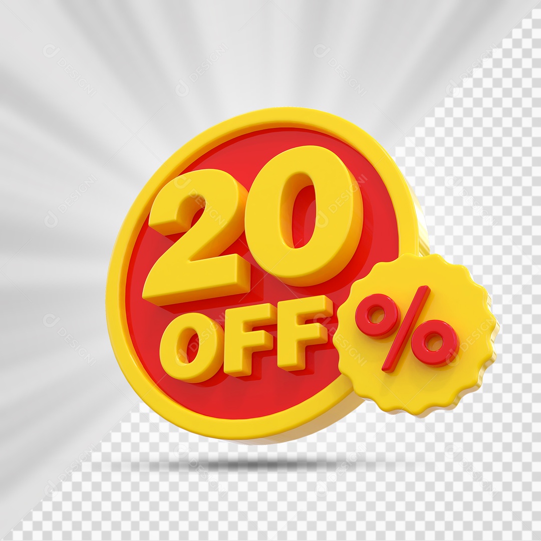 Elemento 3D Vermelho e Amarelo 20% Porcento Off Para Composição PSD