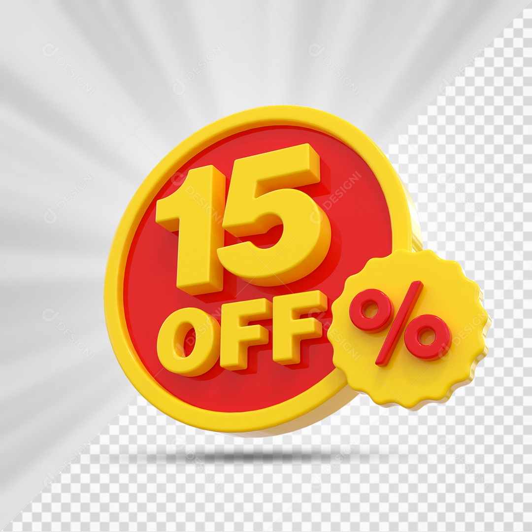 Elemento 3D Vermelho e Amarelo 15% Porcento Off Para Composição PSD