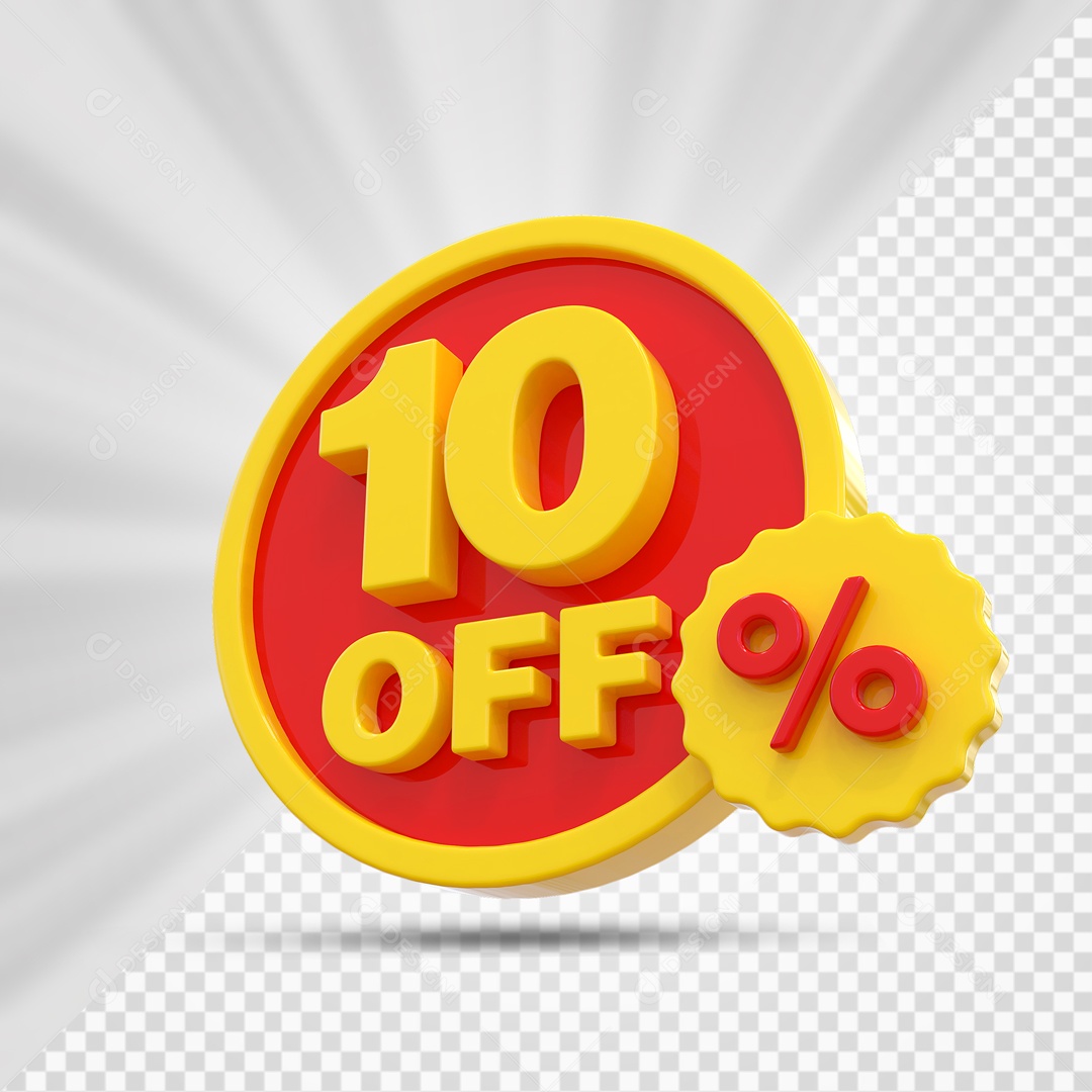 Elemento 3D Vermelho e Amarelo 10% Porcento Off Para Composição PSD