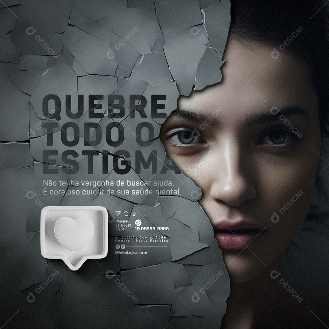 Janeiro Branco Quebre Todo o Estigma Social Media PSD Editável