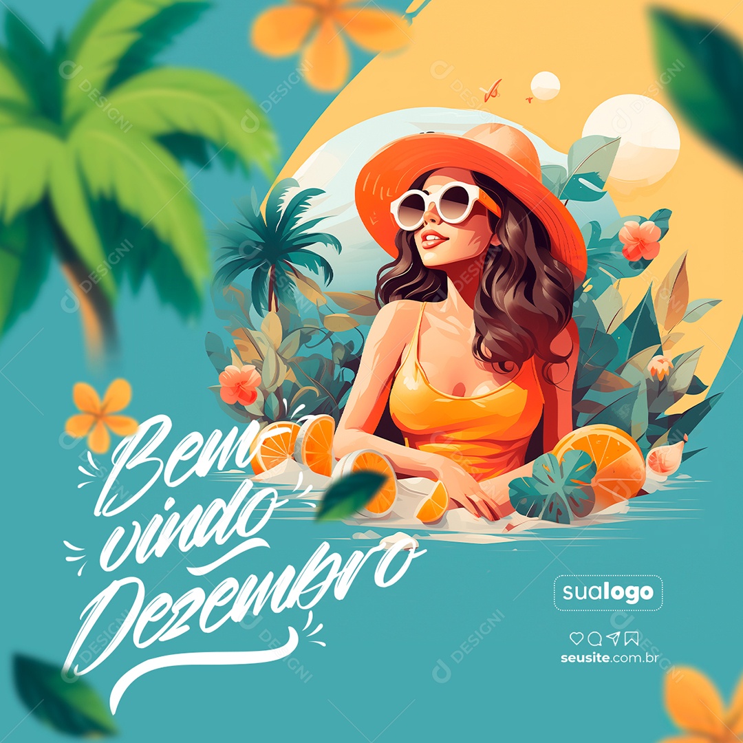 Social Media Bem Vindo Dezembro Verão PSD Editável