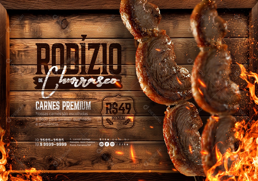Banner Churrascaria Rodízio de Churrasco Carnes Premium Social Media PSD Editável