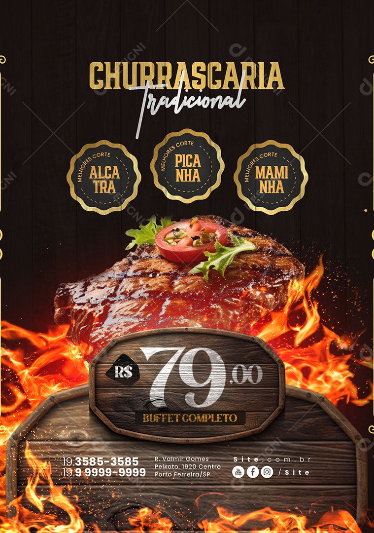 Flyer Churrascaria Tradicional Alcatra Picanha Maminha Social Media PSD Editável