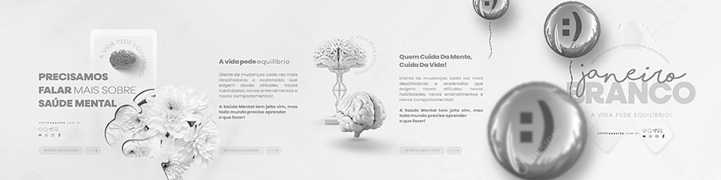 Carrossel Janeiro Branco Quem Cuida da Mente Cuida da Vida Social Media PSD Editável