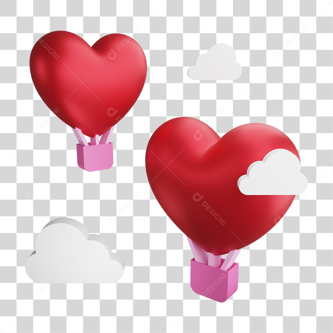 Elemento 3D Corações PNG Transparente