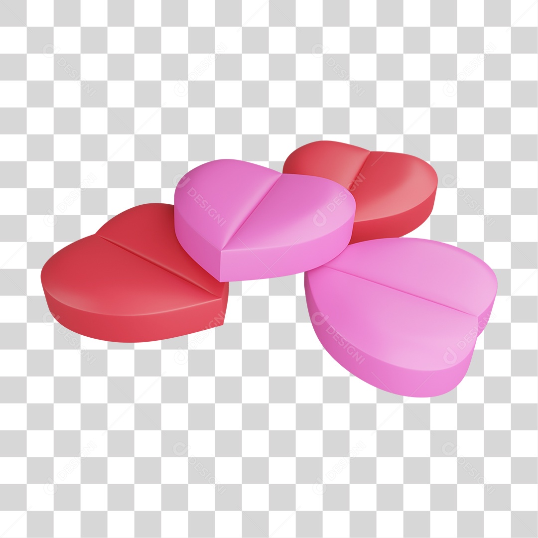 Elemento 3D Corações PNG Transparente