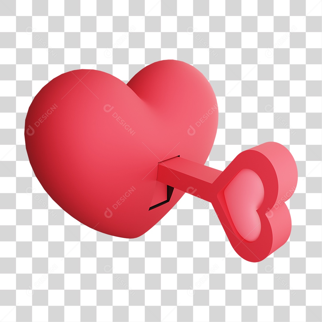Elemento 3D Coração com Chave PNG Transparente