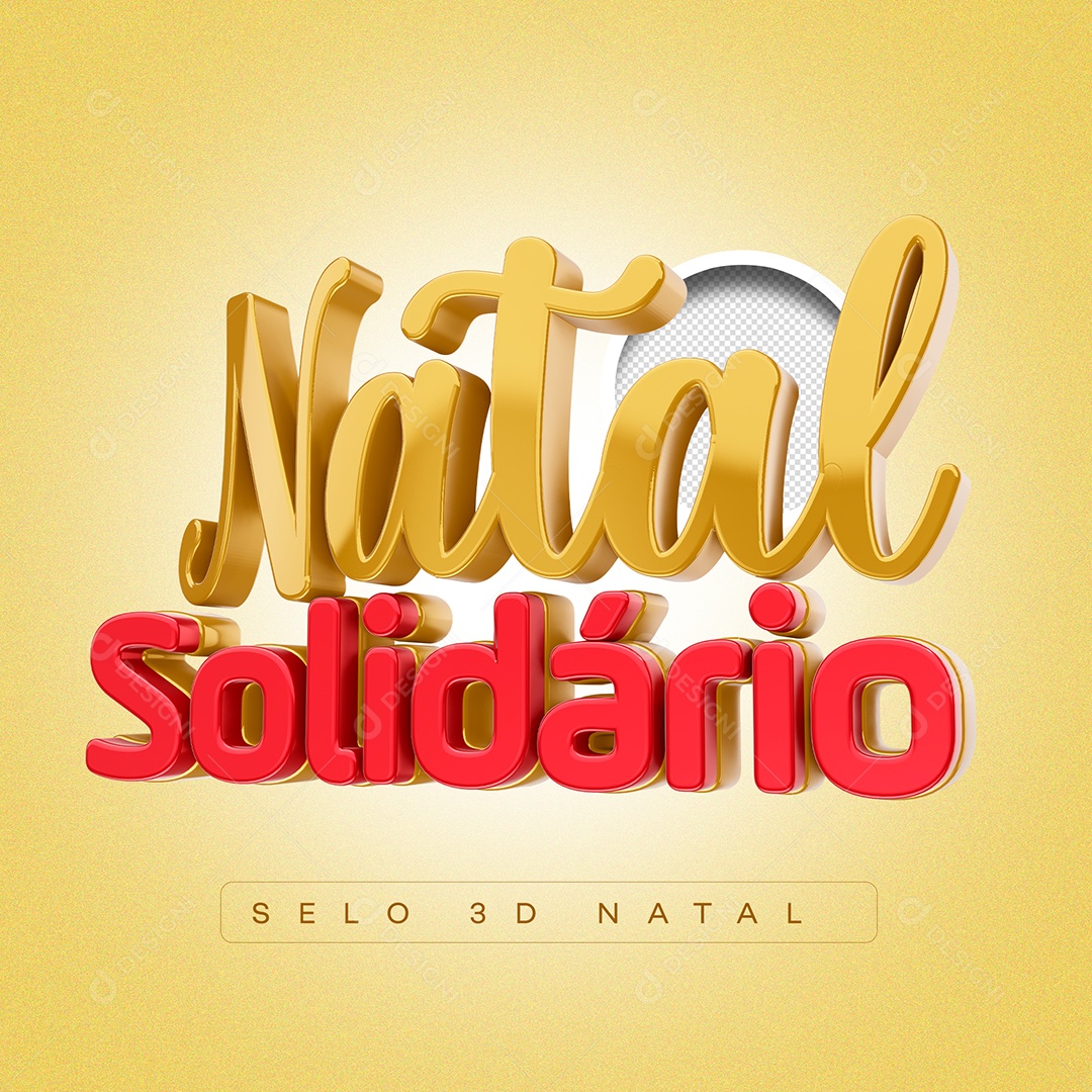 Natal Solidário Texto 3D Dourado Vermelho para Composição PSD