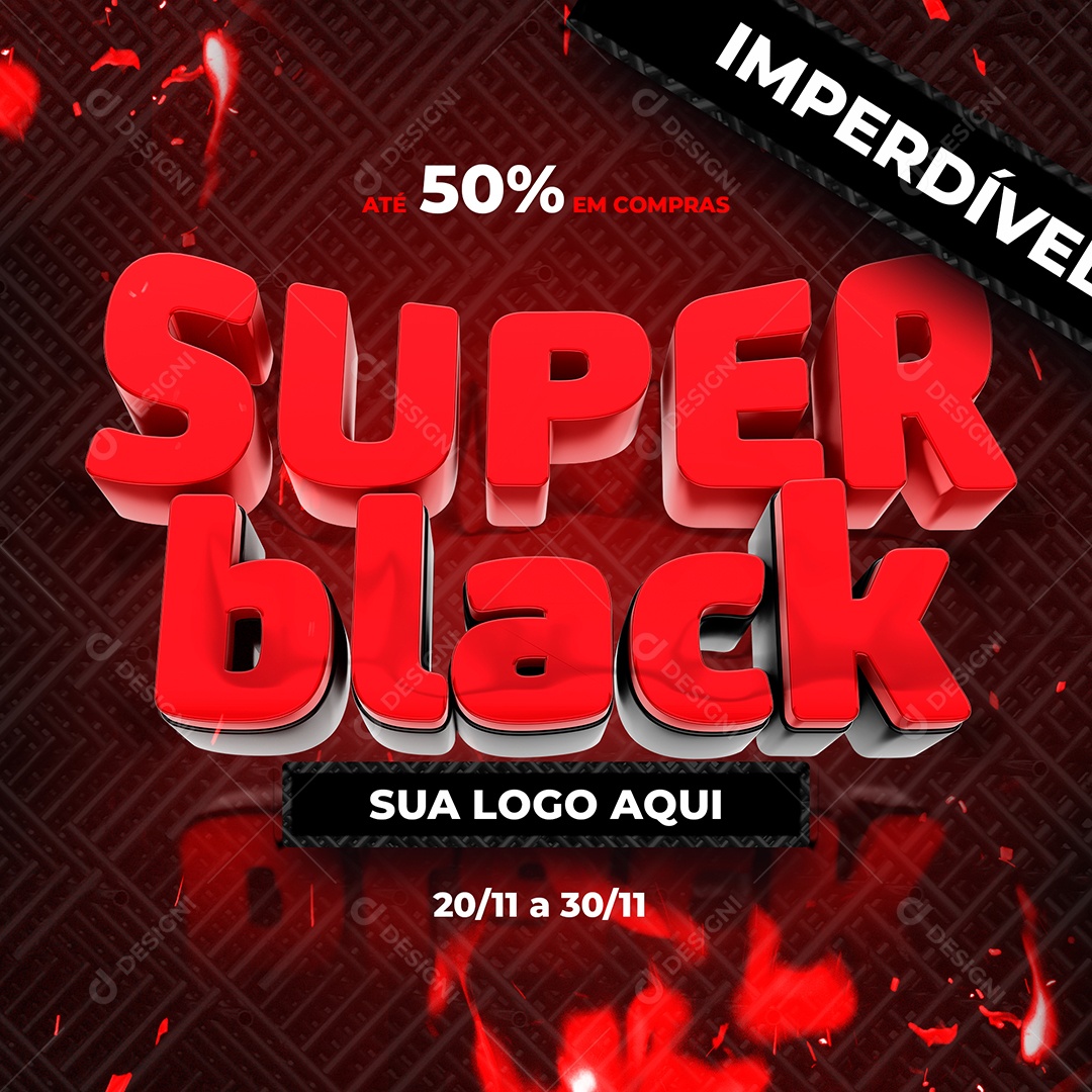 Super Black Texto 3D Vermelho para Composição PSD