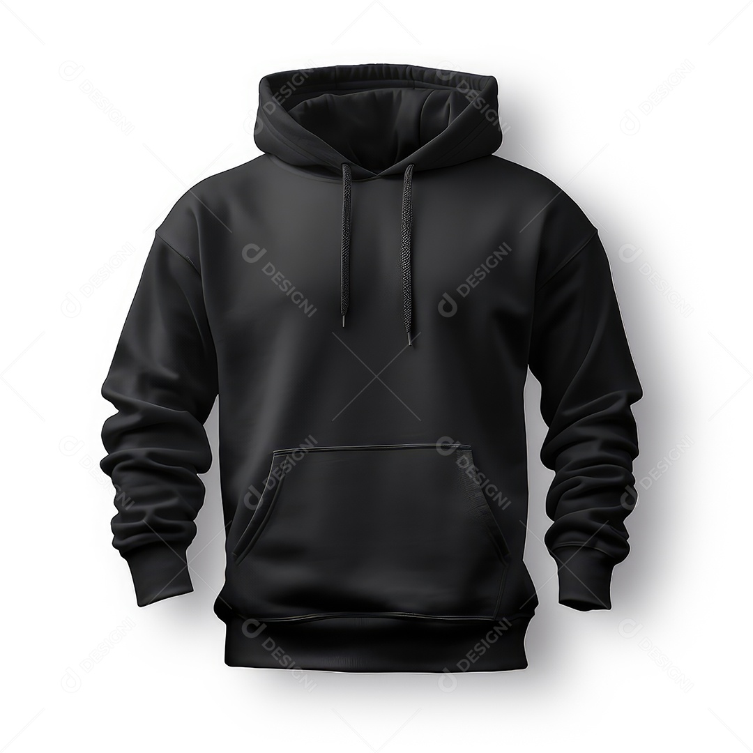 Camiseta longa e capuz preta sobre fundo branco