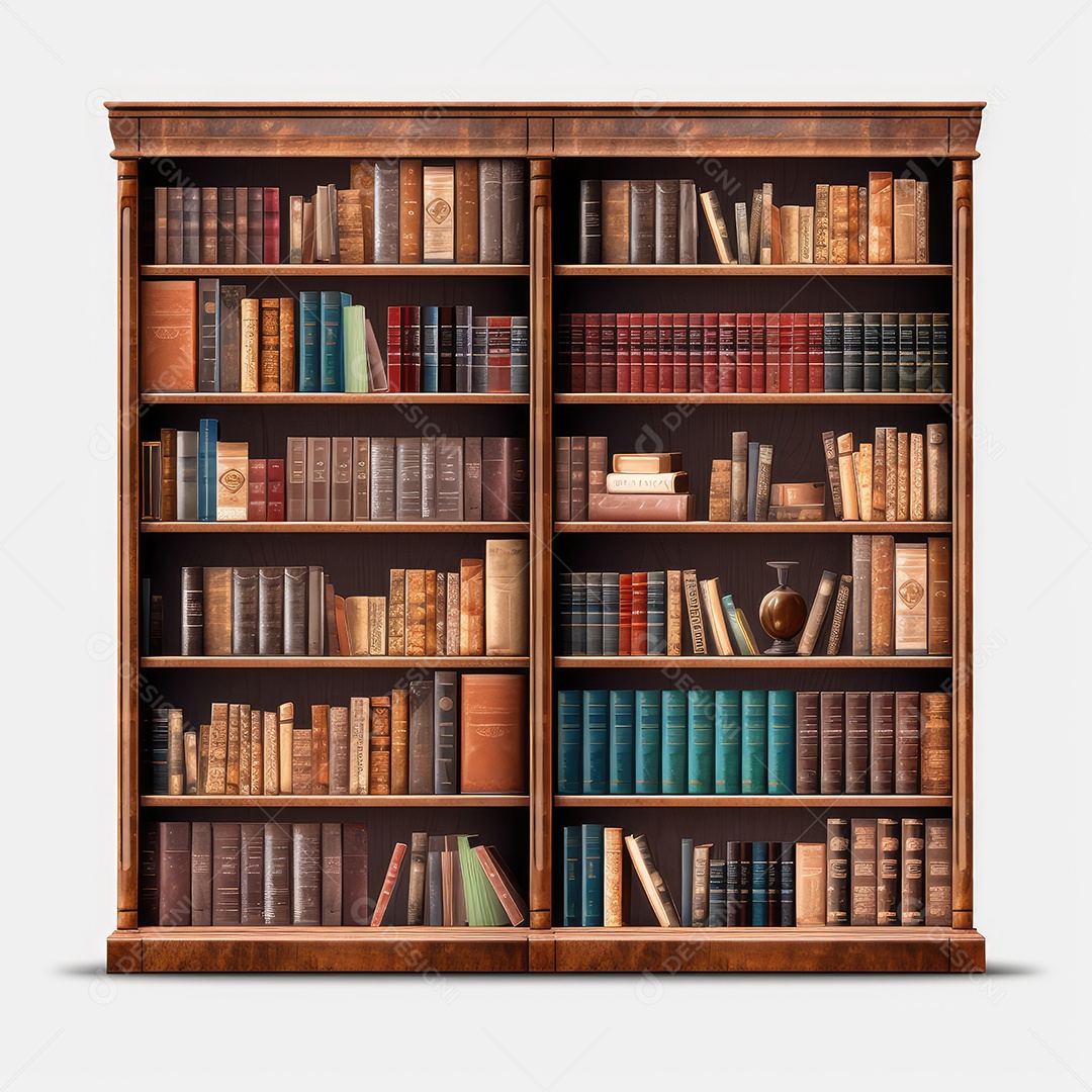 Estante de livros sobre fundo branco