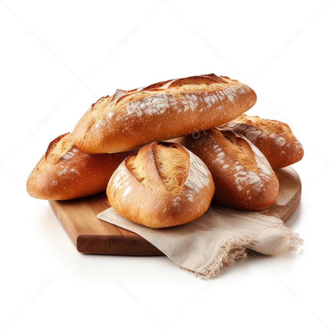 Pães caseiros assado sobre fundo branco