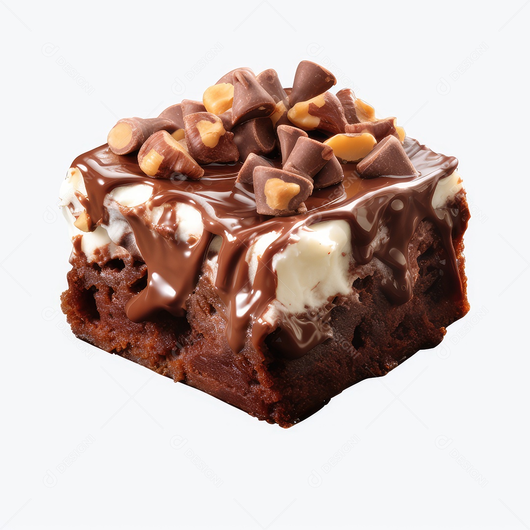 Brownie de chocolate com cobertura com castanhas e gotas de chocolate