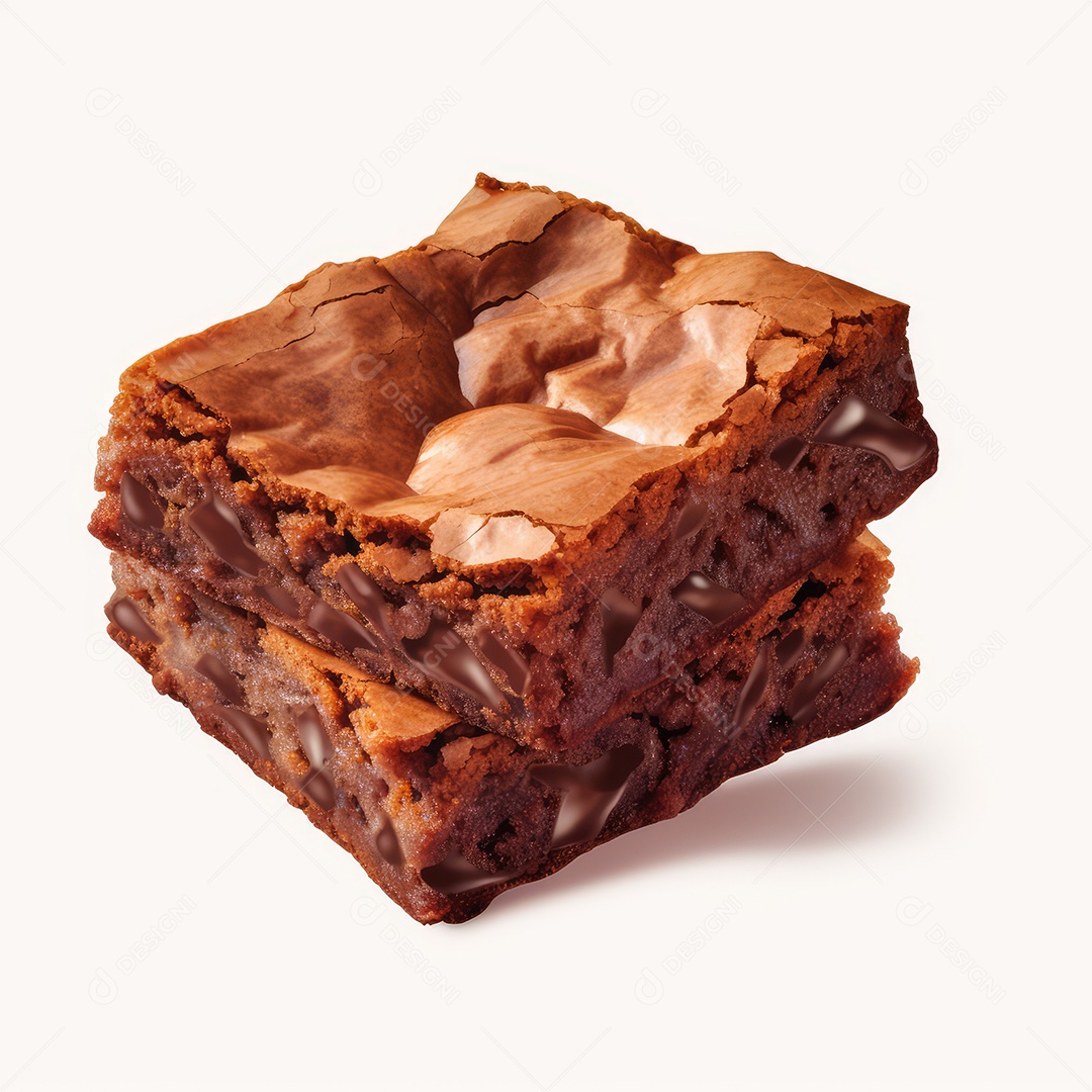 Pedaços de brownie de chocolate sobre fundo branco