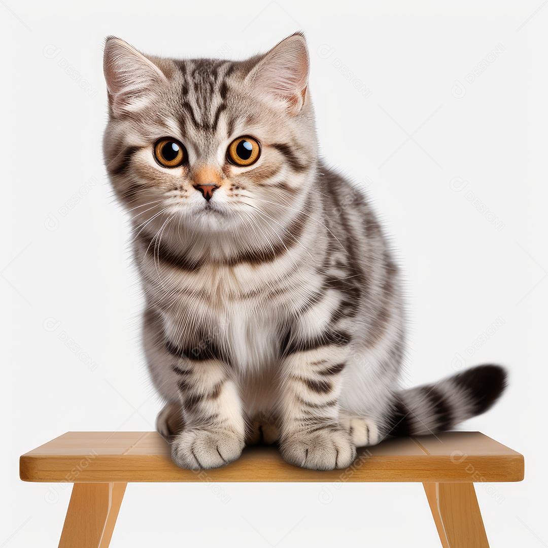 Gato fofo sentado sobre fundo branco