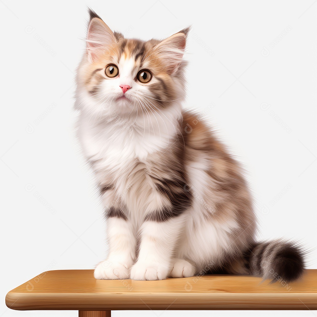 Gato fofo sentado sobre fundo branco