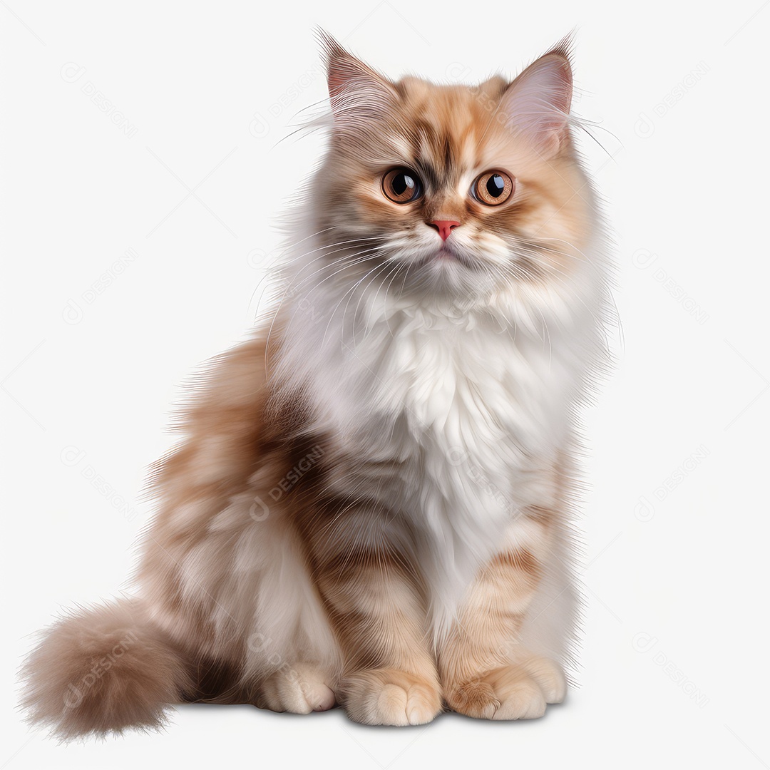 Gato fofo sentado sobre fundo branco