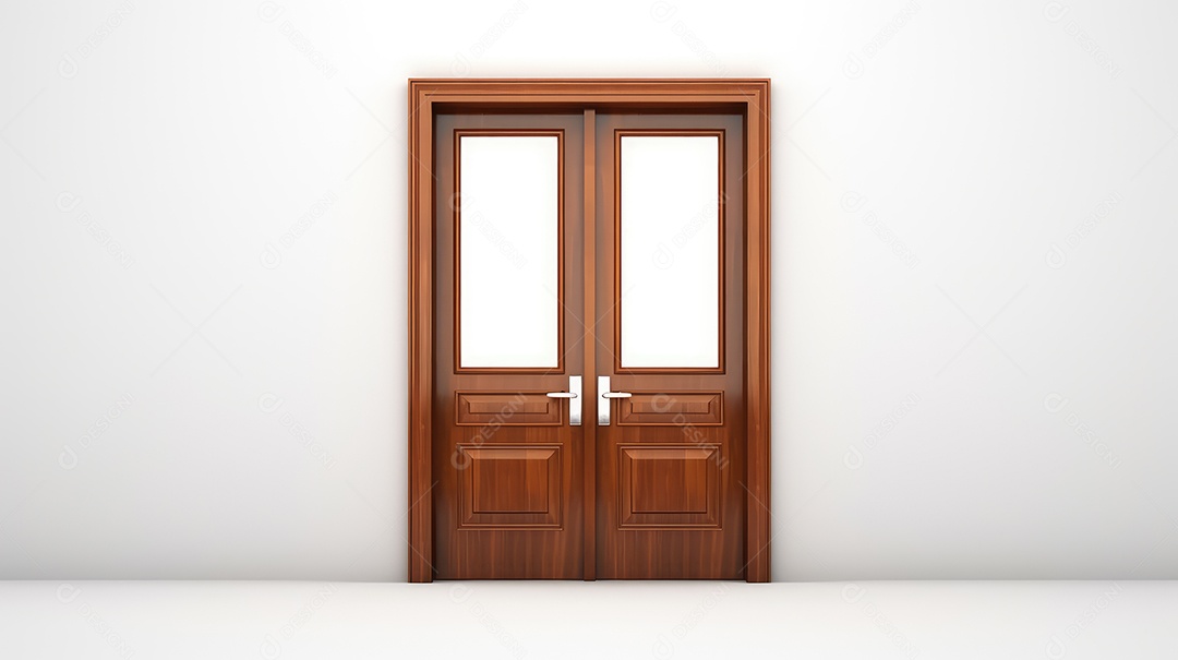 Porta dupla de madeira sobre fundo branco