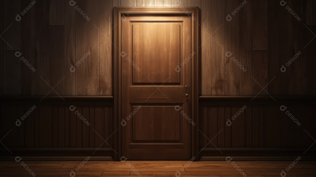 Porta de madeira fechada em uma parede minimalista