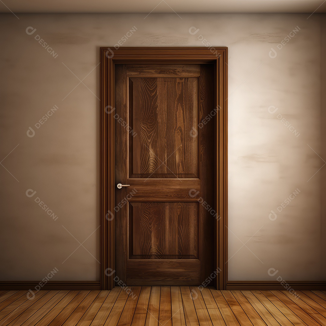 Porta de madeira aberta sobre fundo branco