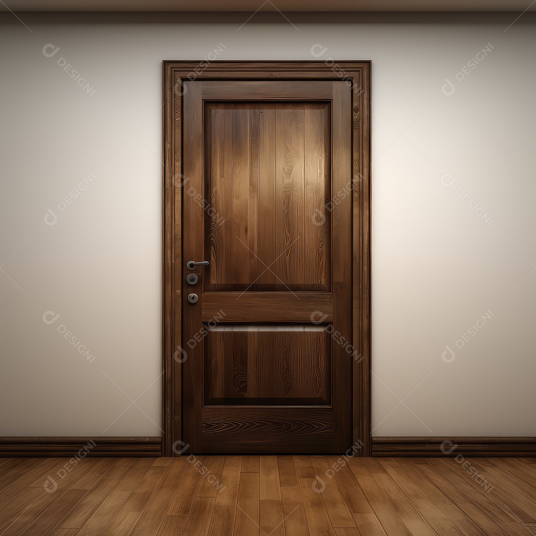 Porta aberta rústica sobre fundo branco