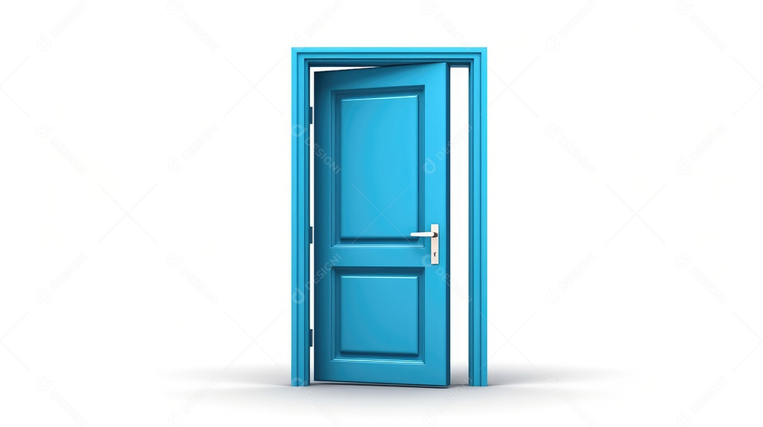 Porta de madeira azul sobre fundo branco