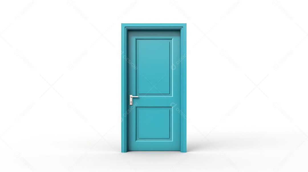 Porta de madeira azul sobre fundo branco