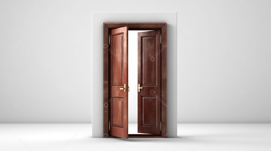 Porta aberta de madeira sobre fundo branco