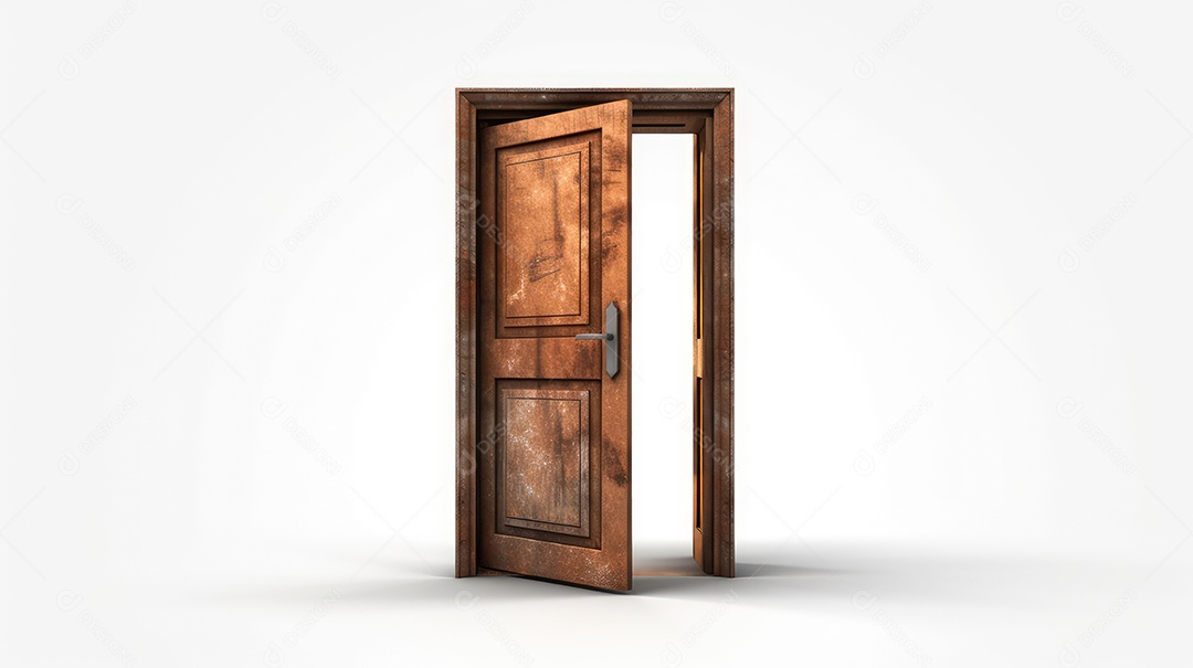 Porta aberta de madeira sobre fundo branco