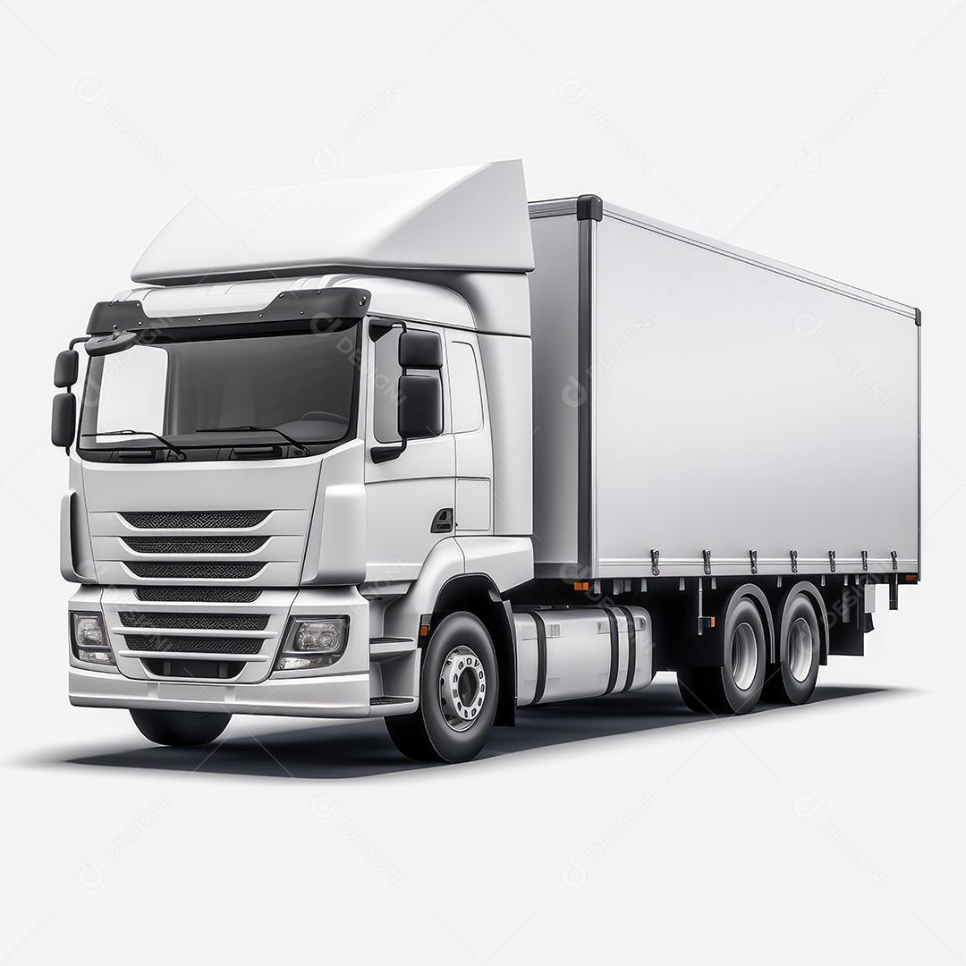 Caminhão de carga baú sobre fundo branco