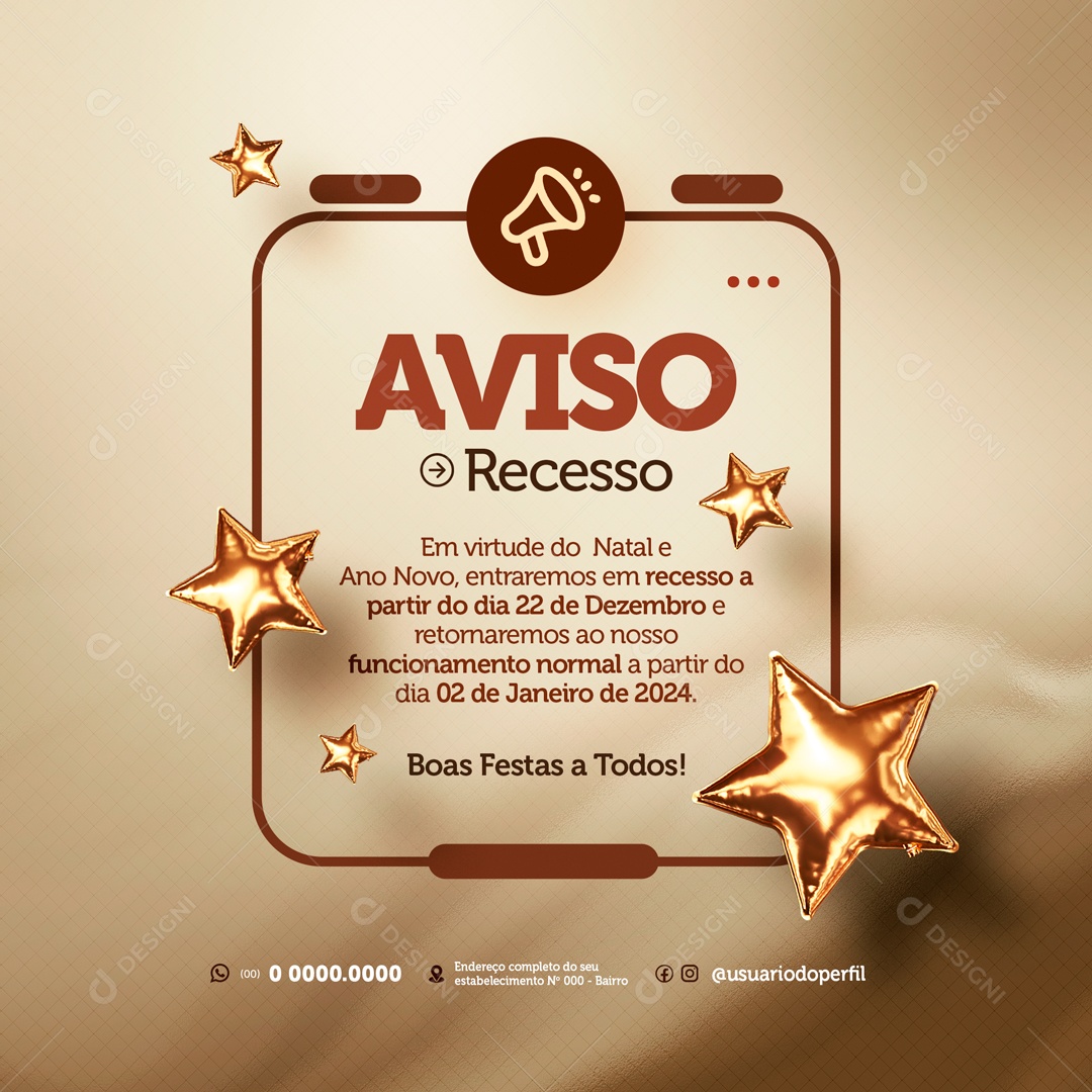 Aviso De Recesso Virtude Do Natal e Ano Novo Social Media PSD Editável