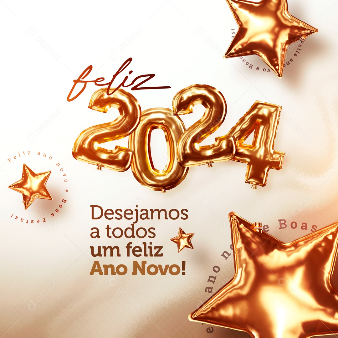 Social Media Feliz 2024 Desejamos Um Feliz Ano Novo PSD Editável