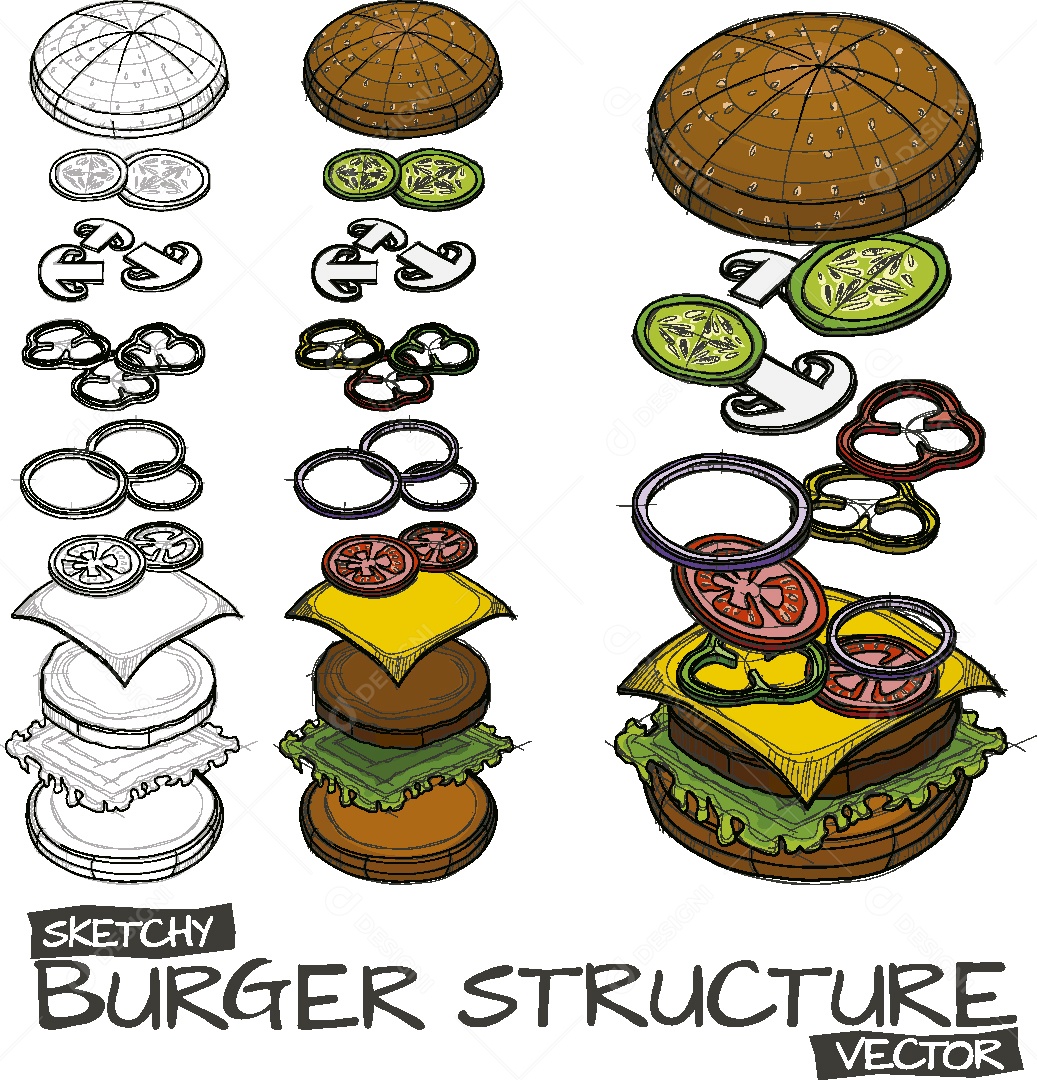 Hamburguer e Ingredientes Ilustração Vetor EPS