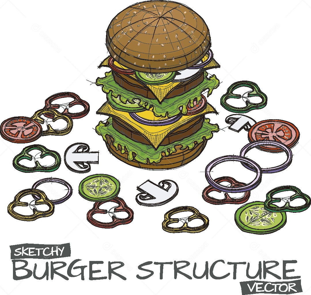 Hamburguer e Ingredientes Ilustração Vetor EPS