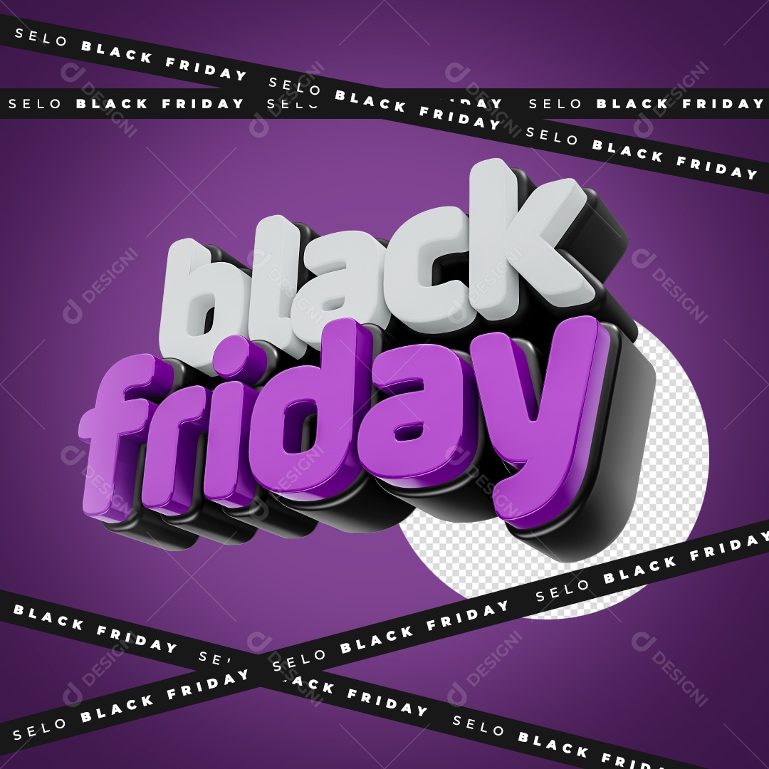 Black Friday Texto 3D Roxo Branco para Composição PSD