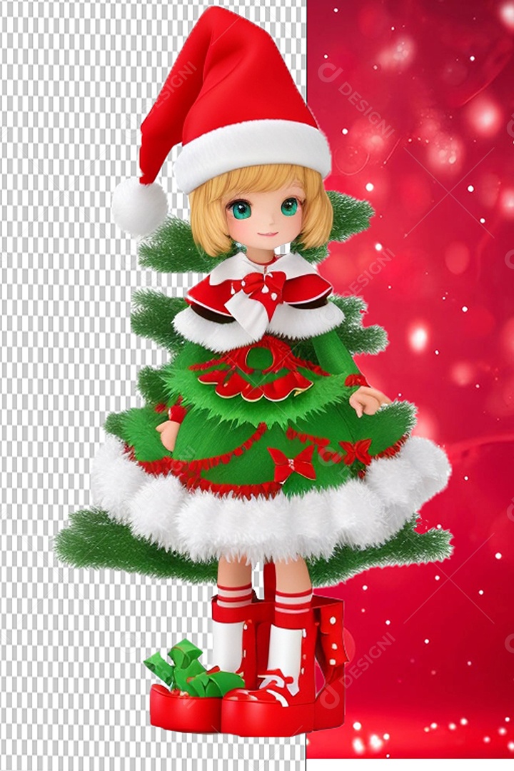 Personagem 3D Menina do Papai Noel Cartoon de Natal para Composição PSD