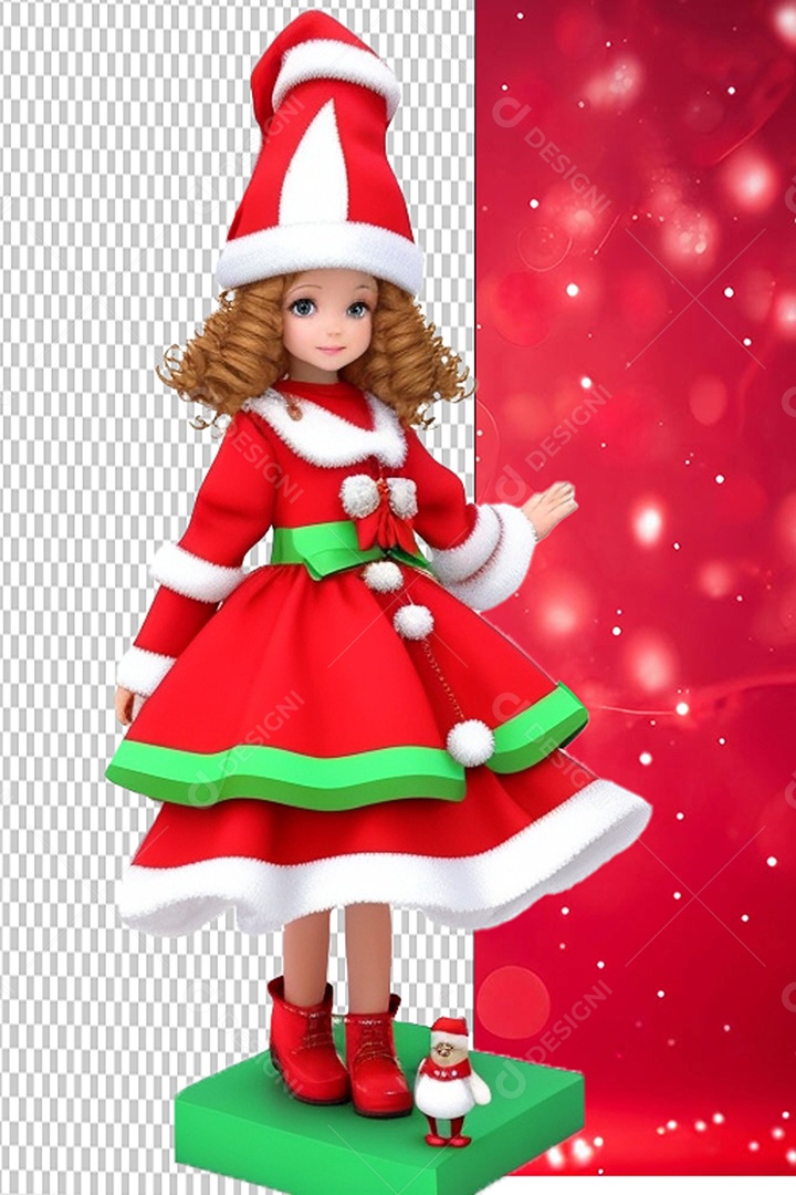 Menina do Papai Noel Personagem 3D Cartoon de Natal para Composição PSD