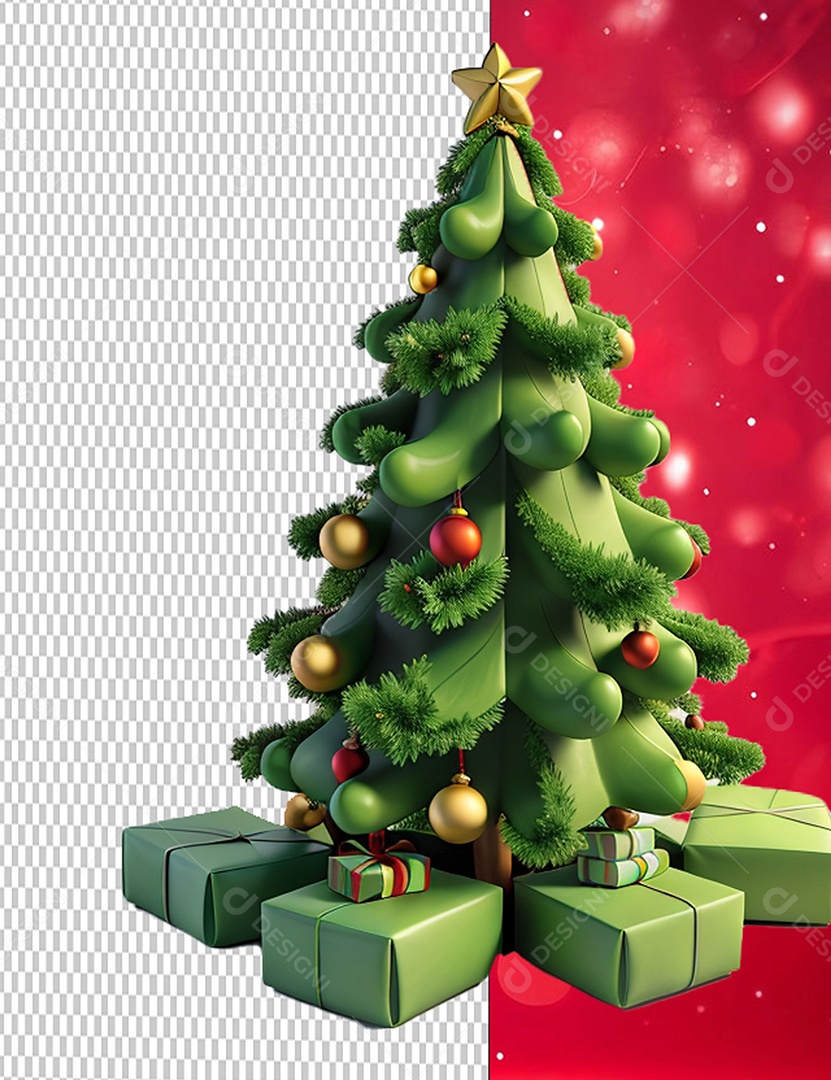 Árvore de Natal Cartoon Elemento 3D para Composição PSD