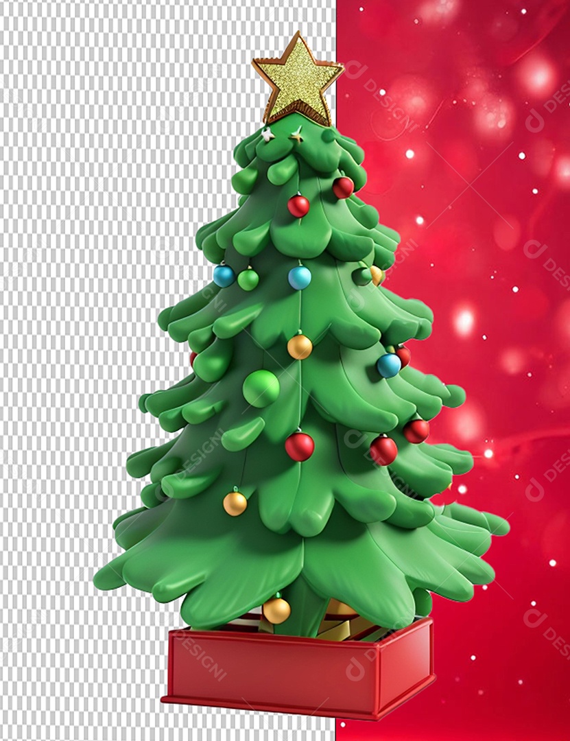 Árvore de Natal Cartoon Elemento 3D para Composição PSD