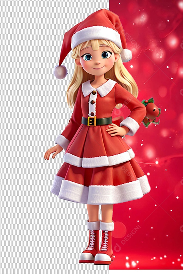 Personagem 3D Menina do Papai Noel Cartoon de Natal para Composição PSD