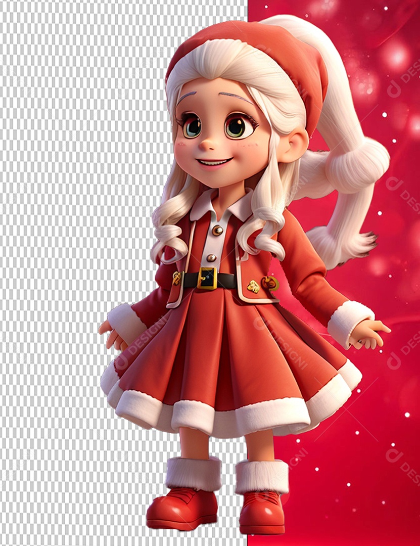 Menina do Papai Noel Personagem 3D Cartoon de Natal para Composição PSD