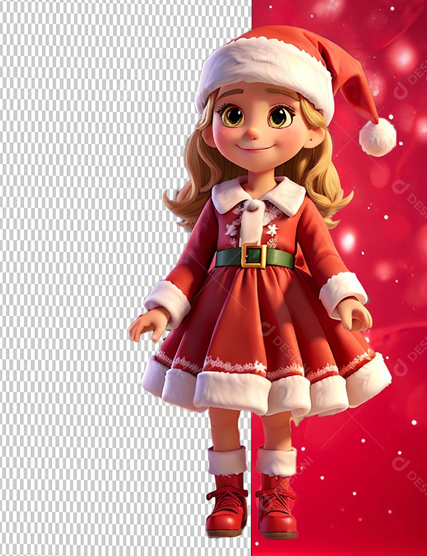 Menina do Papai Noel Personagem 3D Cartoon de Natal para Composição PSD