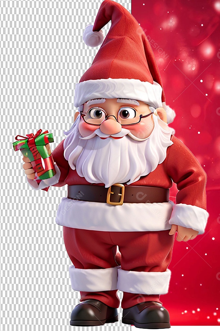 Papai Noel Segurando Presente Personagem 3D de Natal para Composição PSD