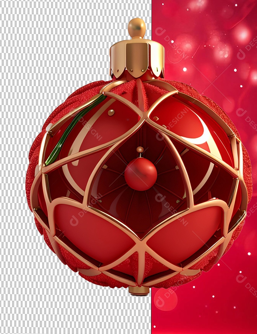 Bola de Enfeite Natalino Vermelha Elemento 3D de Natal para Composição PSD