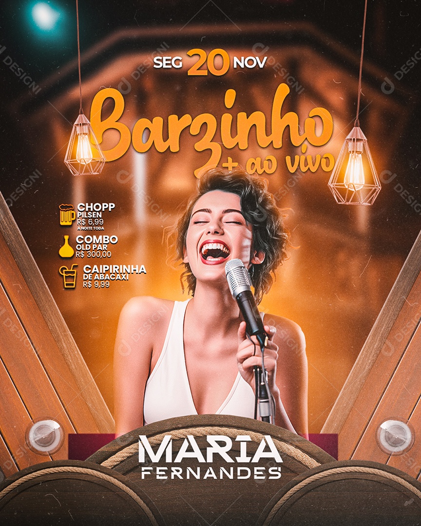 Flyer Barzinho ao Vivo Maria Fernandes Social Media PSD Editável