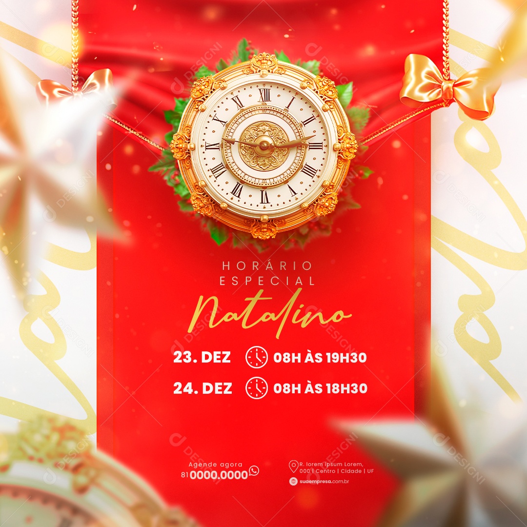 Horário Especial Natalino Feliz Natal Social Media PSD Editável
