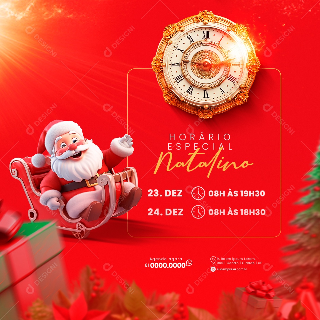 Social Media Horário Especial Natalino Feliz Natal PSD Editável